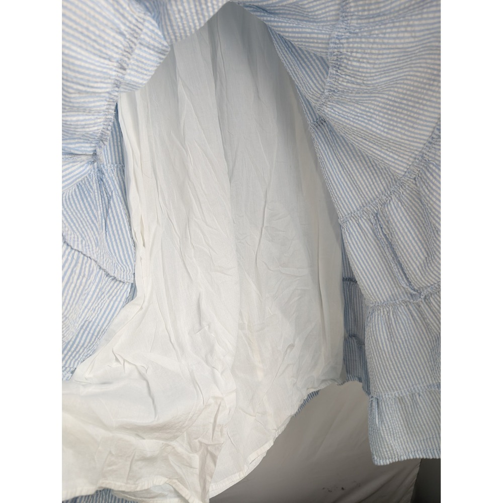 Seersucker 100% Cotton Lined Tiered Peasant Dress Sz S Blue Cottagecore Prairie - Picture 5 of 10